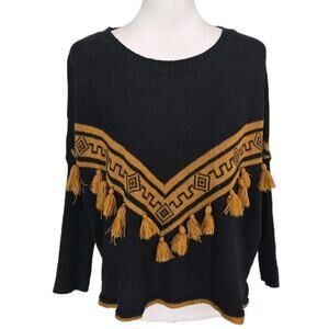 Muan Mexico Boho Tassel Fringed Boxy Myan Moon Goddess Sweater Sz S/M